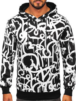 Bolf Herren Sweatshirt mit Motiv mit Kängurutasche Schwarz-Weiß  8B1152