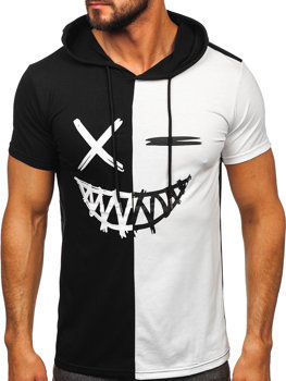 Bolf Herren T-Shirt mit Kapuze mit Motiv Schwarz-Weiß 8T981