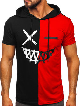 Bolf Herren T-Shirt mit Motiv mit Kapuze Schwarz-Rot  8T981