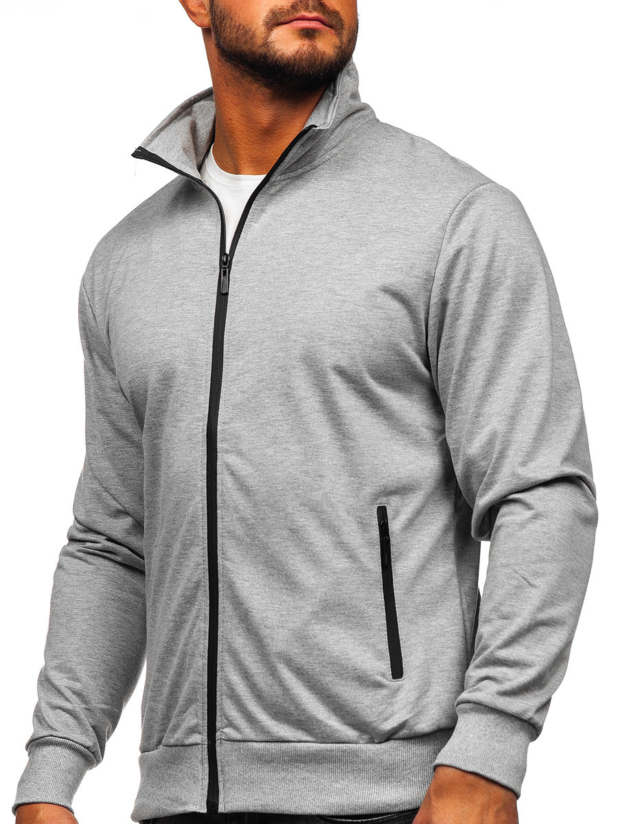 Bolf Herren Sweatjacke Sweatshirt mit Stehkragen Grau B069 | Jacken