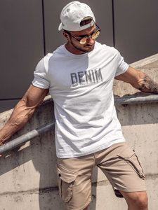 Bolf Herren Baumwoll T-Shirt mit Motiv Weiß  14787